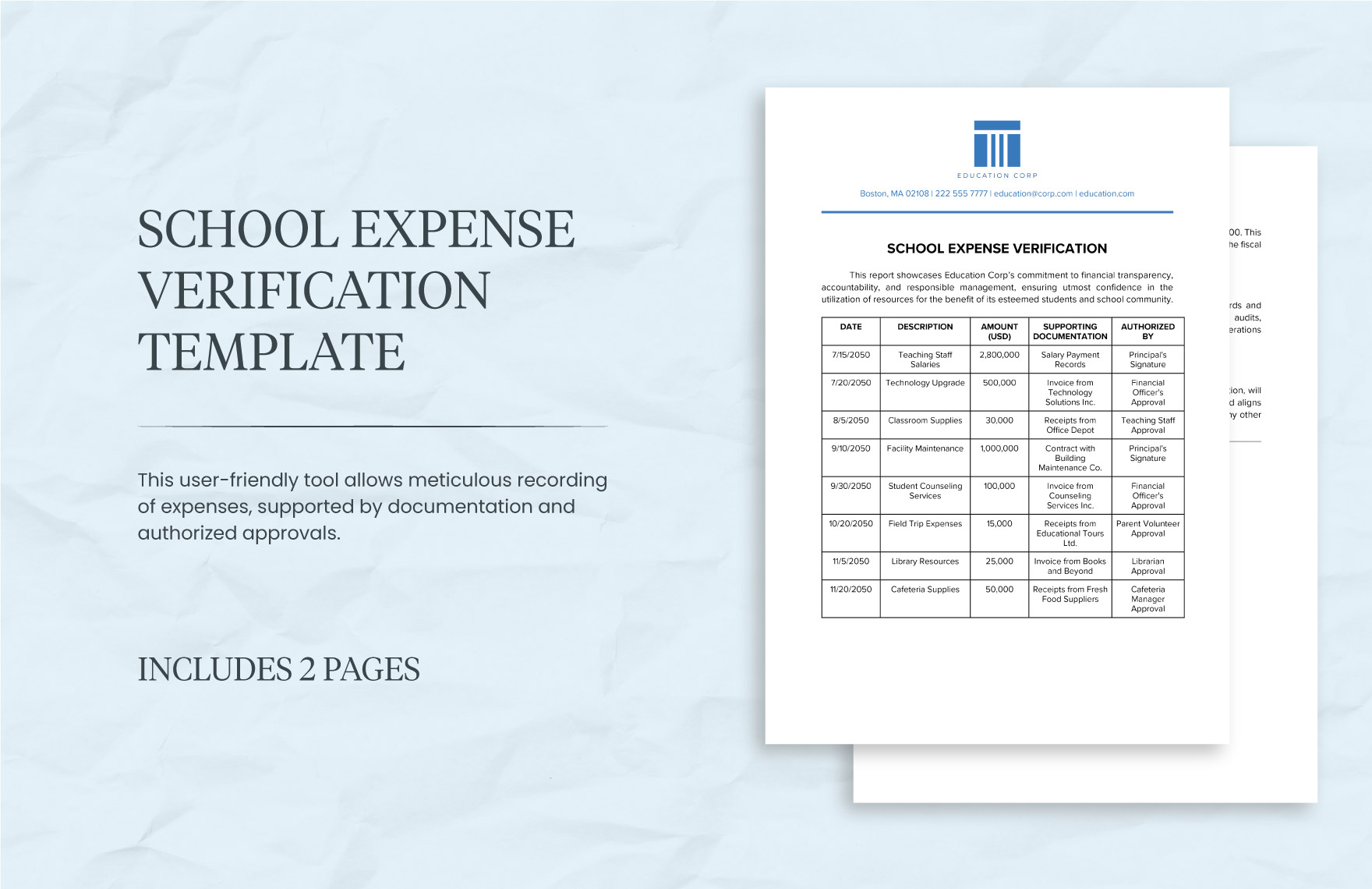 School Expense Verification Template in Word, PDF, Google Docs - Download | Template.net School Expense Verification Template in Word, PDF, Google Docs - Download | Template.net