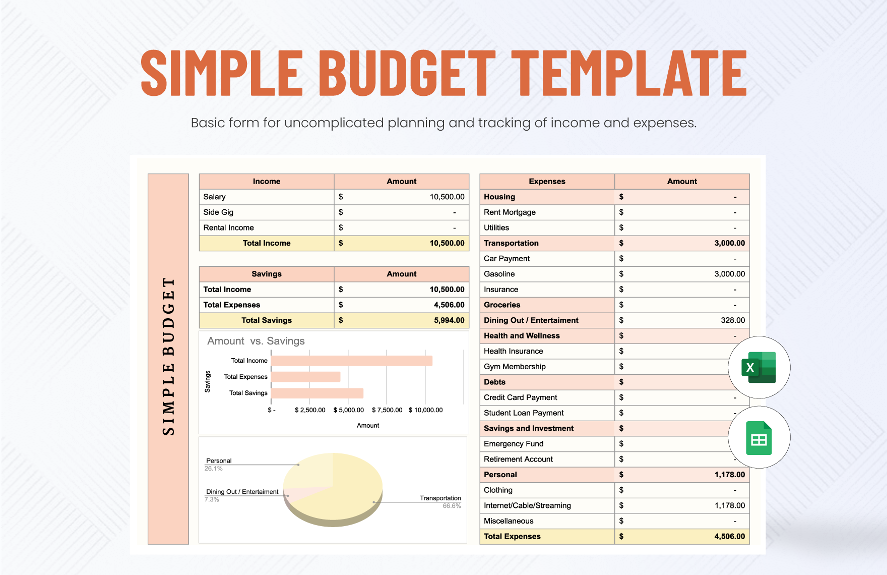 Simple Budget Template in Excel, Google Sheets - Download | Template.net Simple Budget Template in Excel, Google Sheets - Download | Template.net