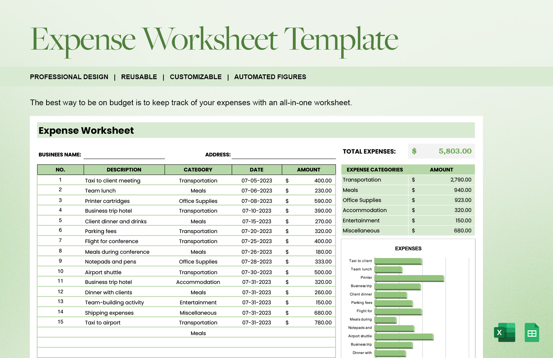 Expense Worksheet Template Expense Worksheet Template