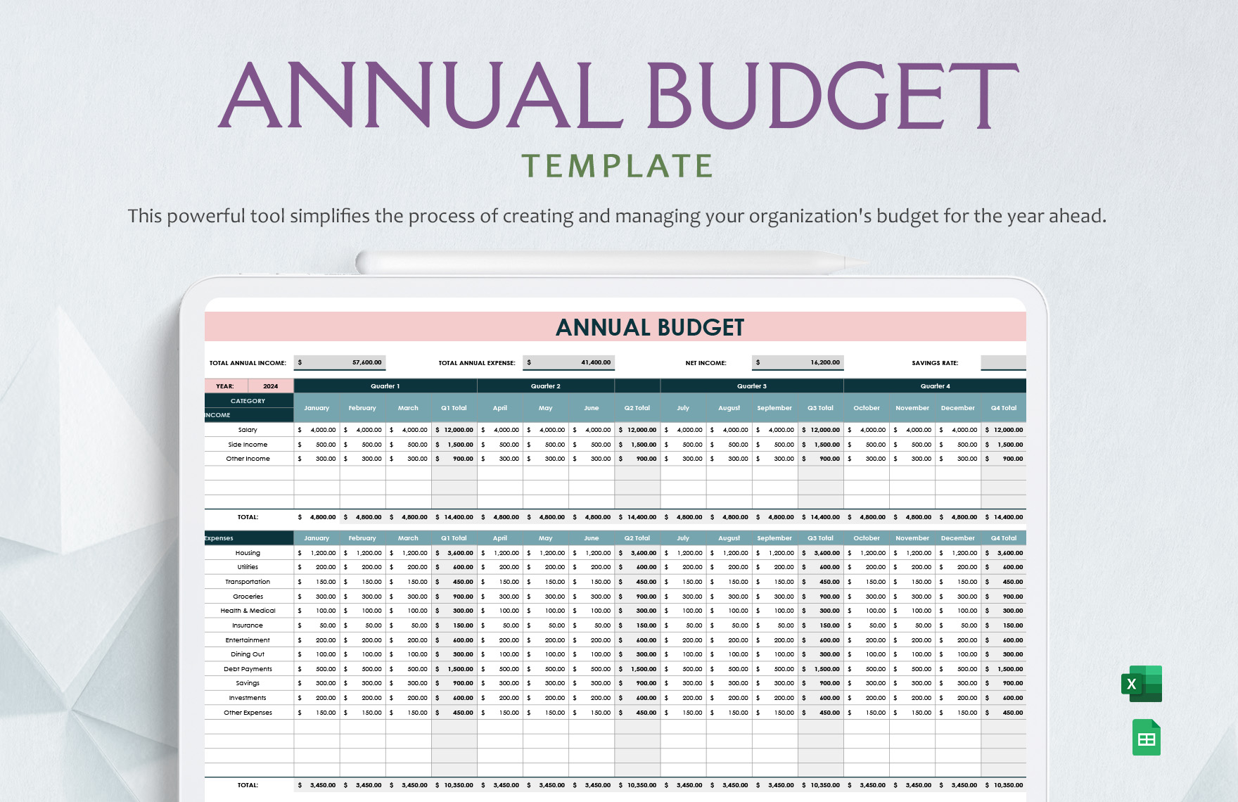 Annual Budget Template in Excel, Google Sheets - Download | Template.net Annual Budget Template in Excel, Google Sheets - Download | Template.net