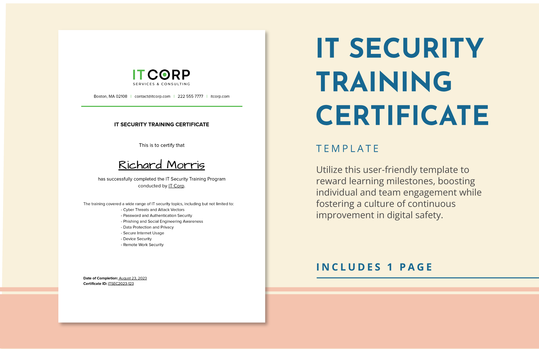 IT Security Training Certificate Template IT Security Training Certificate Template