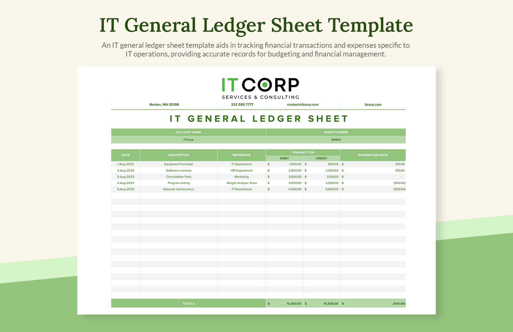 IT General Ledger Sheet Template in Excel, Google Sheets - Download | Template.net IT General Ledger Sheet Template in Excel, Google Sheets - Download | Template.net