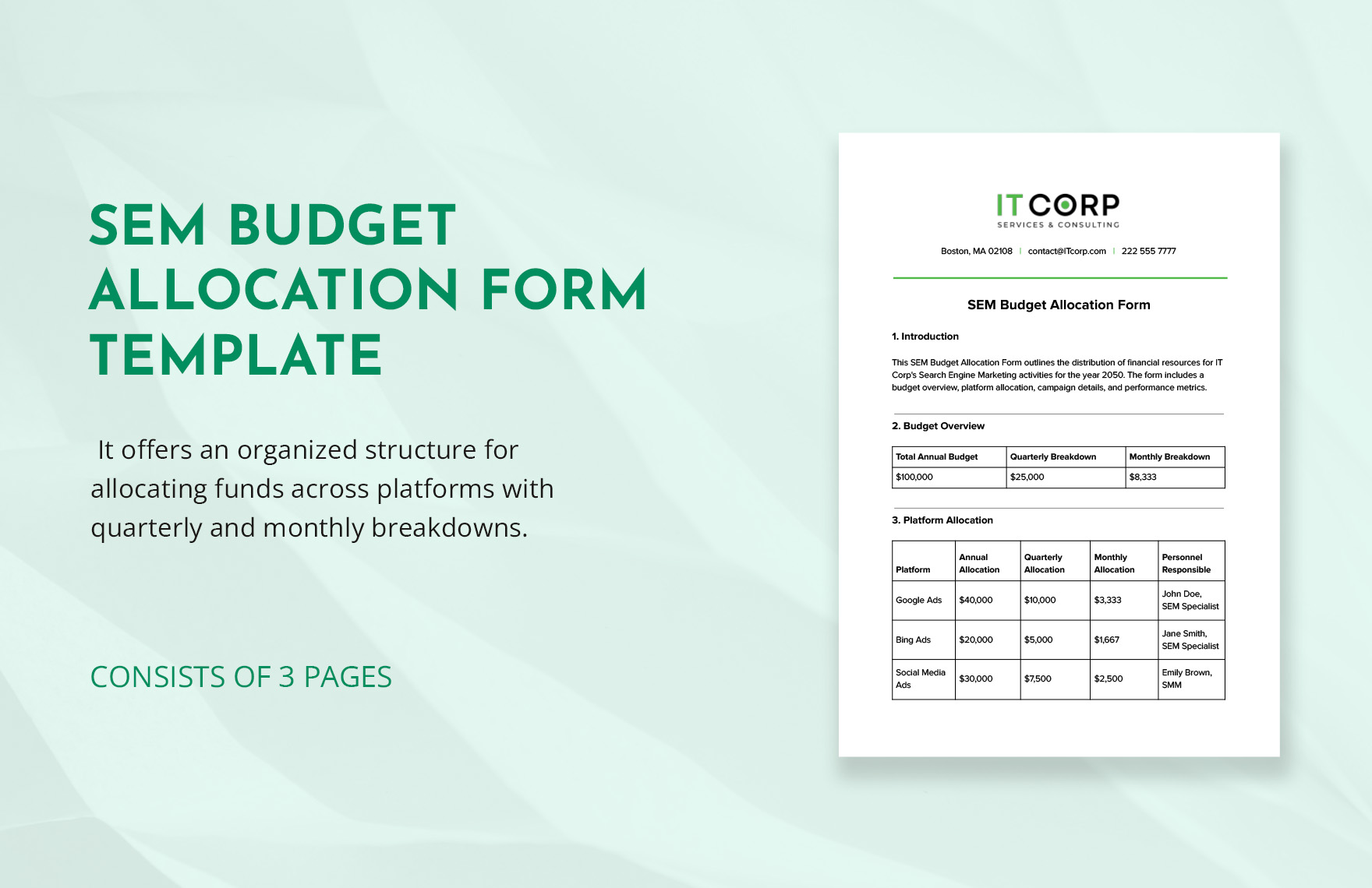 SEM Budget Allocation Form Template in Word, Google Docs, PDF SEM Budget Allocation Form Template in Word, Google Docs, PDF