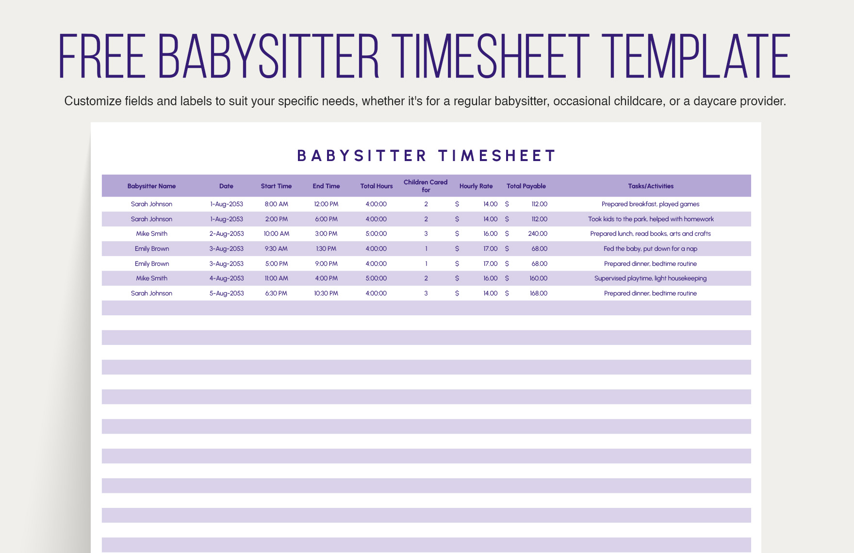 Babysitter Timesheet Template Babysitter Timesheet Template