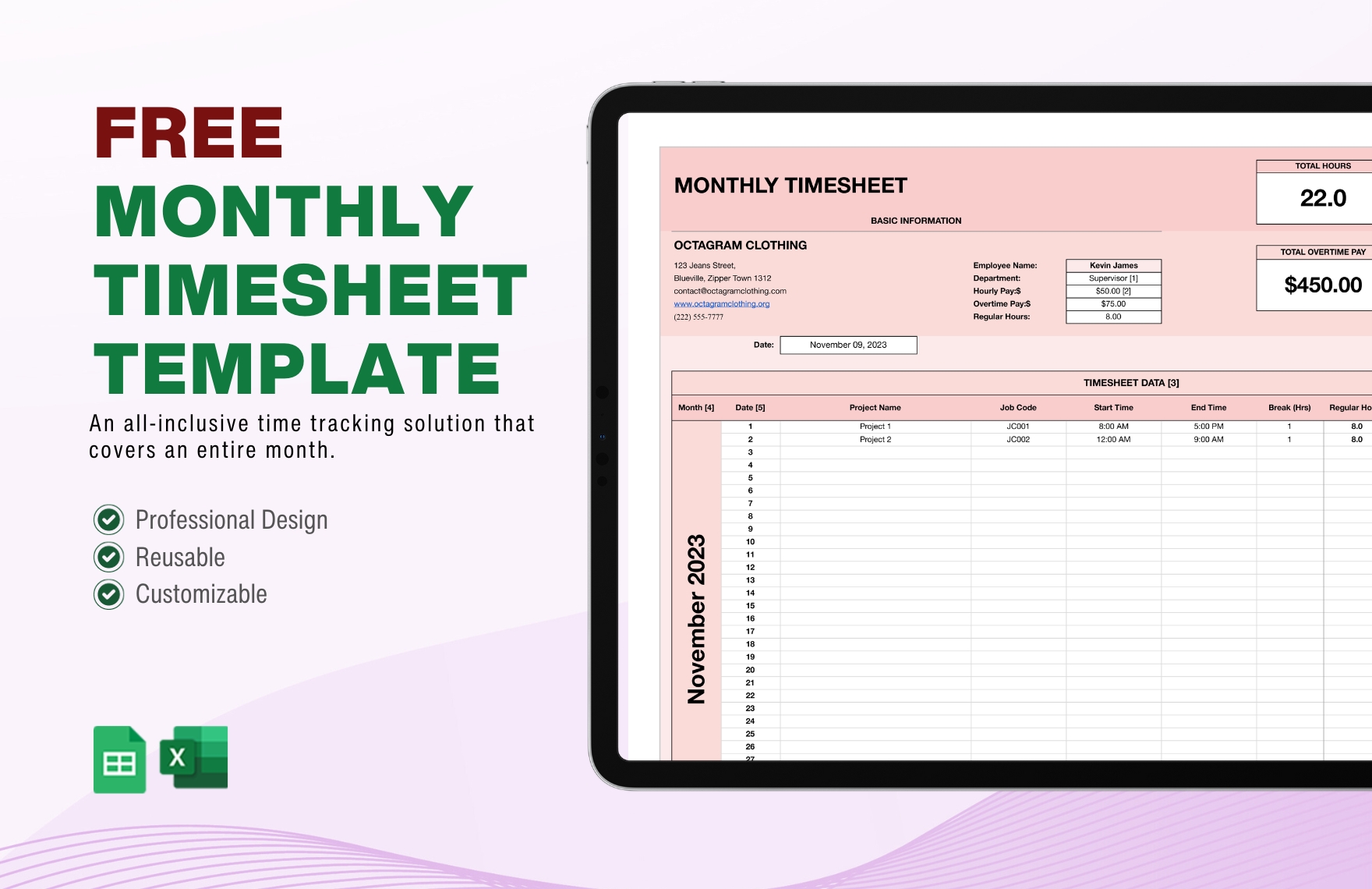 Monthly Timesheet Template Monthly Timesheet Template