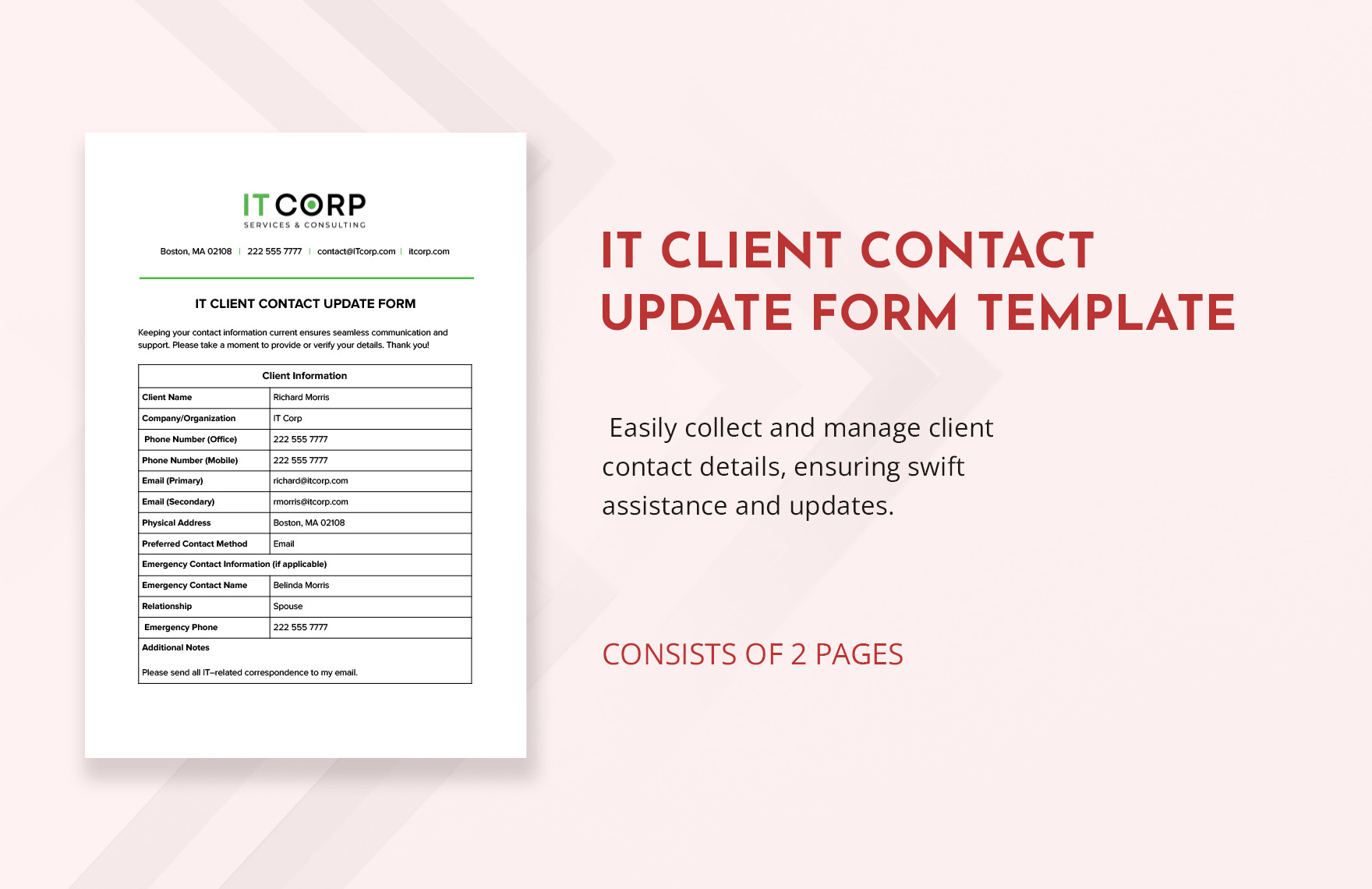 IT Client Contact Update Form Template IT Client Contact Update Form Template