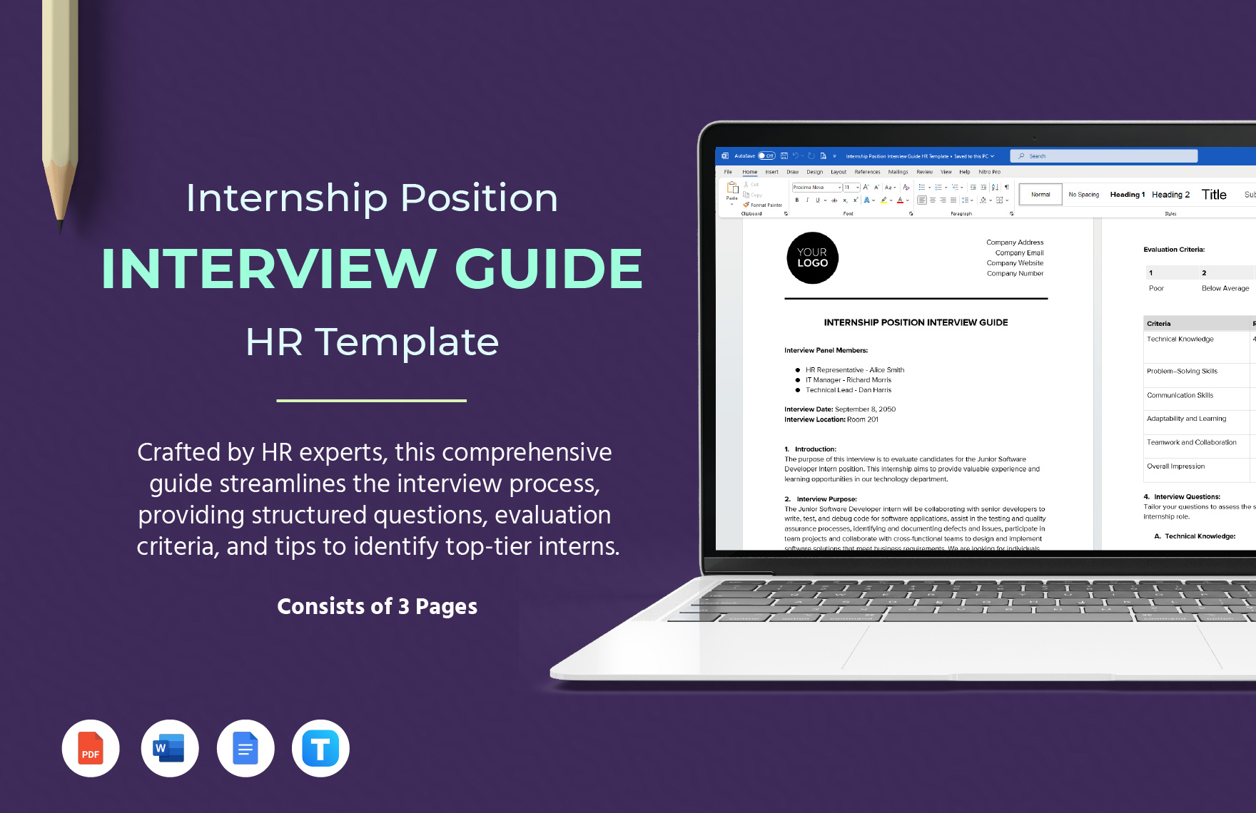 Internship Position Interview Guide HR Template Internship Position Interview Guide HR Template