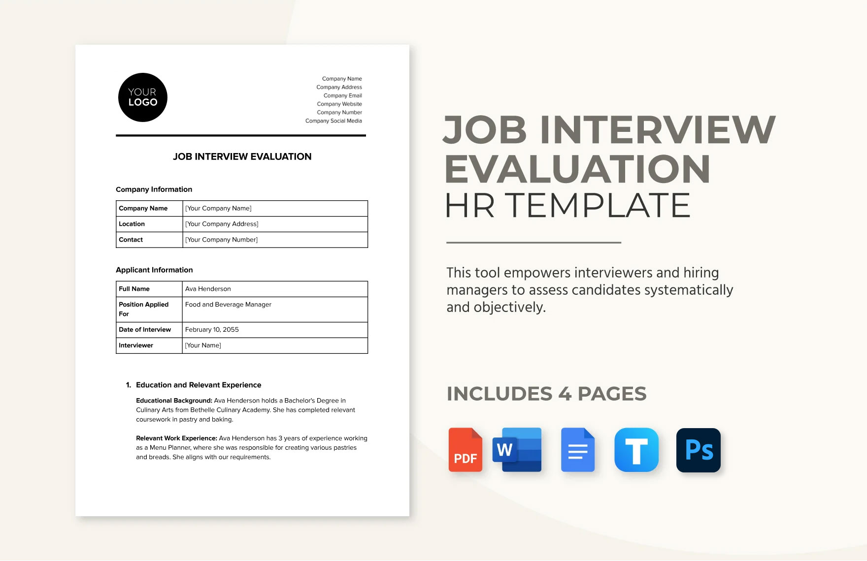 Job Interview Evaluation HR Template Job Interview Evaluation HR Template