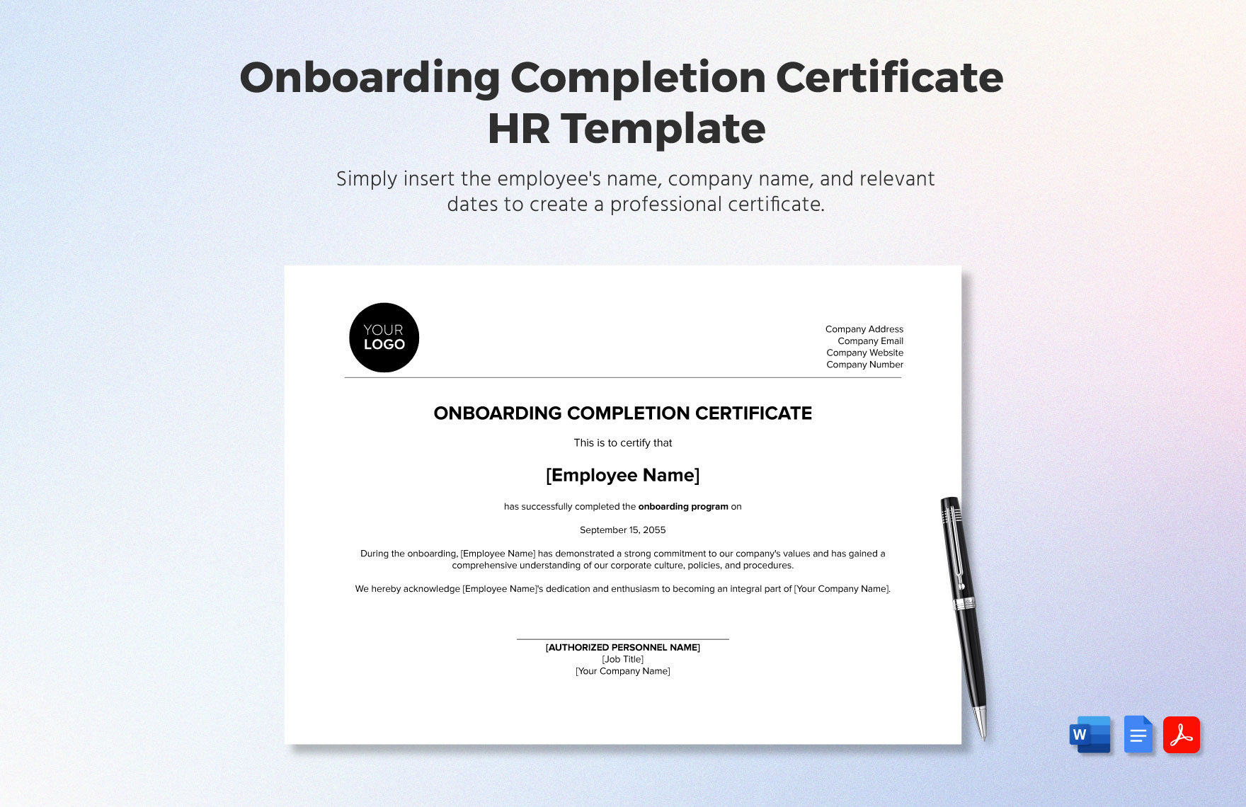 Onboarding Completion Certificate HR Template in Word, PDF, Google Docs - Download | Template.net Onboarding Completion Certificate HR Template in Word, PDF, Google Docs - Download | Template.net