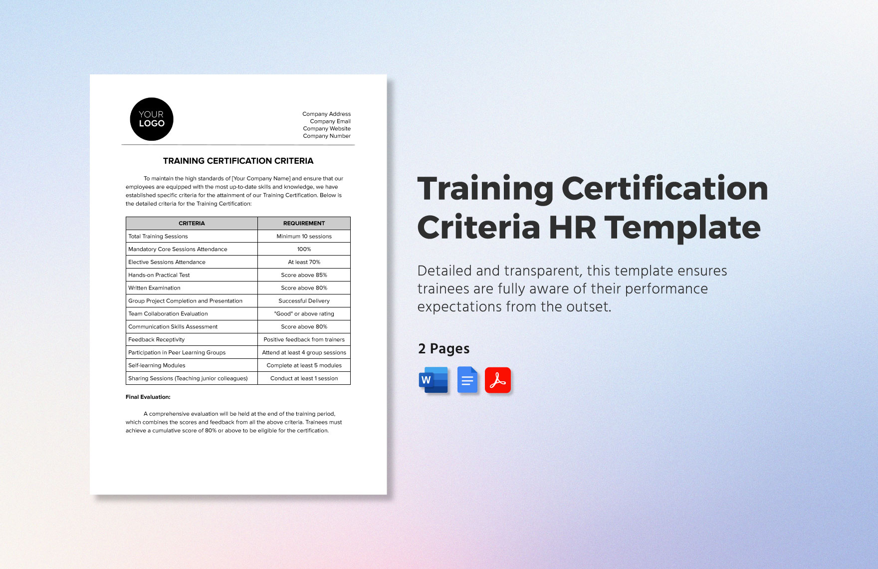 Training Certification Criteria HR Template in Word, PDF, Google Docs - Download | Template.net Training Certification Criteria HR Template in Word, PDF, Google Docs - Download | Template.net