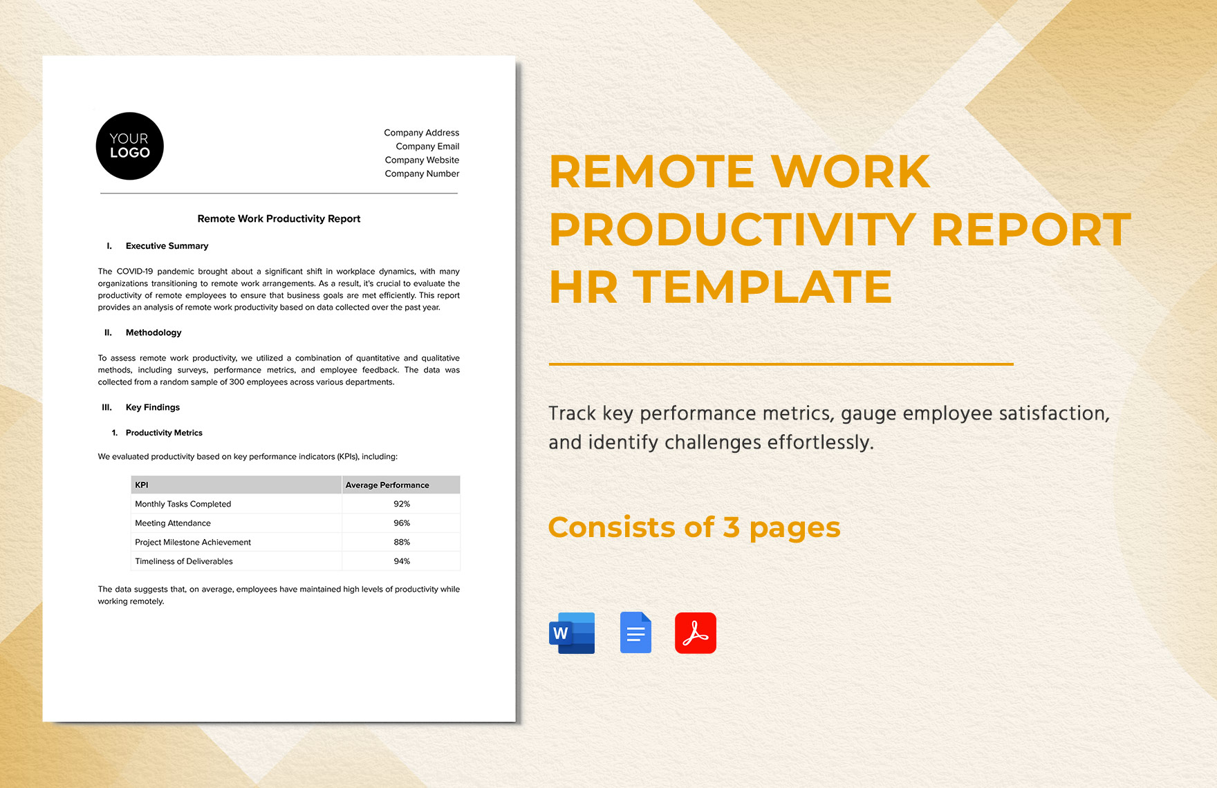 Remote Work Productivity Report HR Template Remote Work Productivity Report HR Template