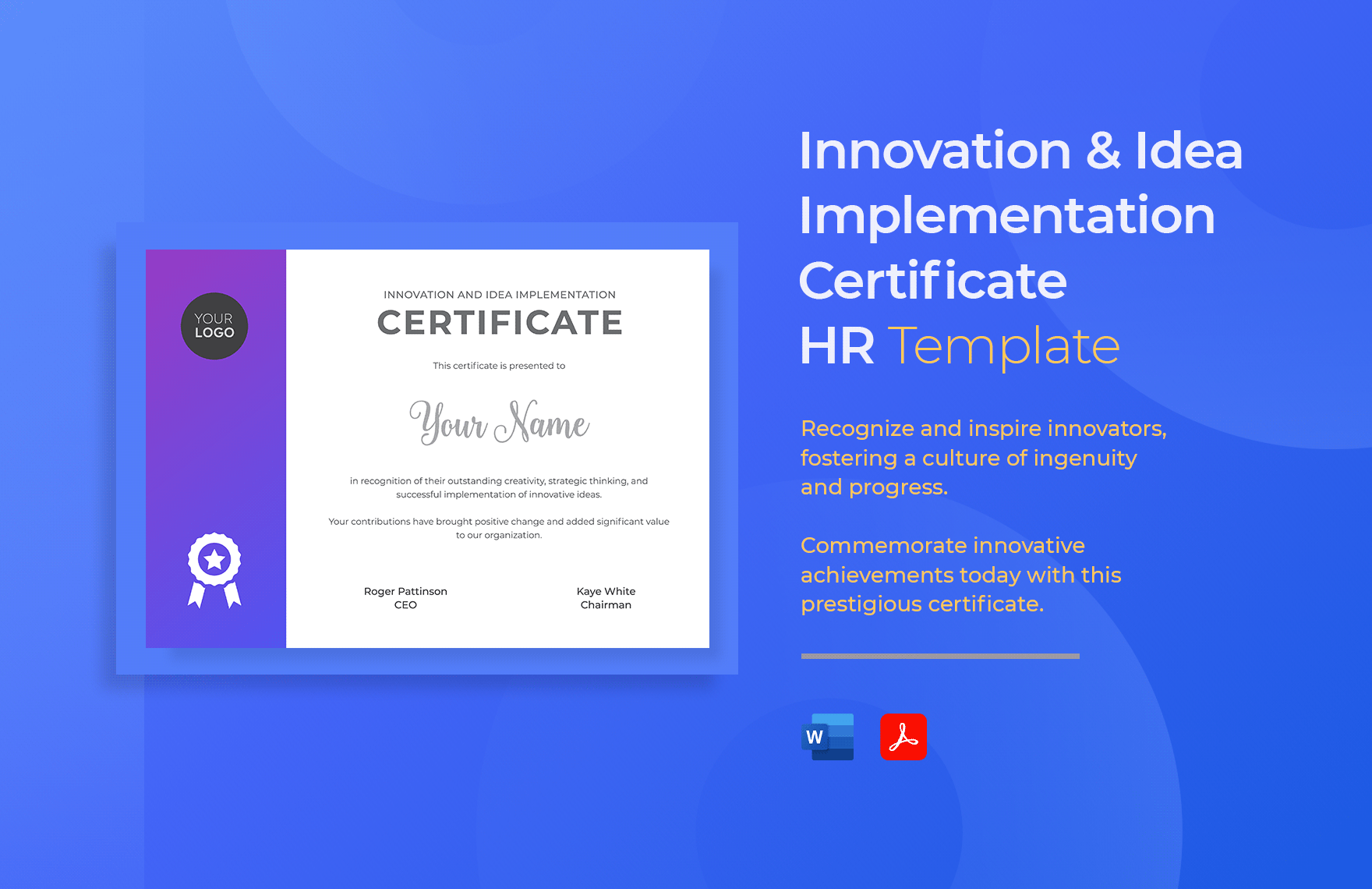 Innovation and Idea Implementation Certificate HR Template in Word, PDF - Download | Template.net Innovation and Idea Implementation Certificate HR Template in Word, PDF - Download | Template.net