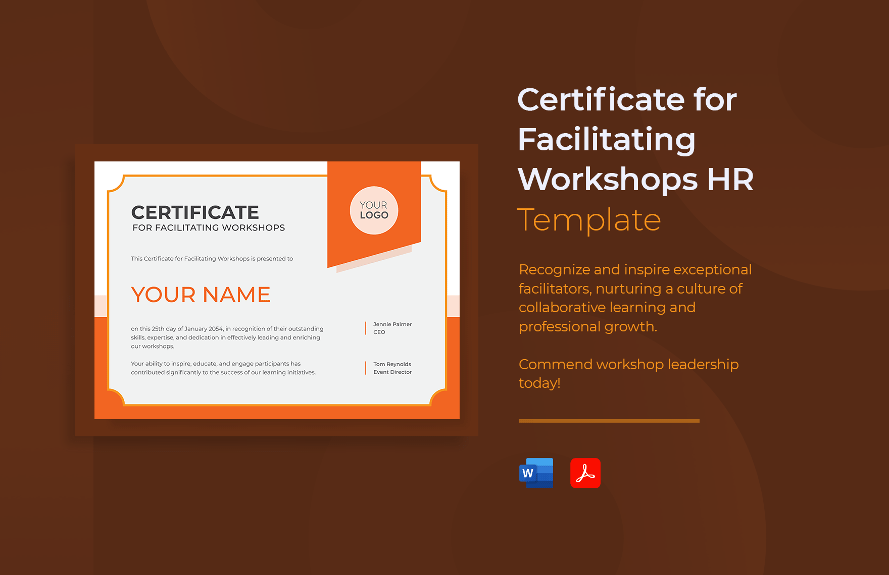 Certificate for Facilitating Workshops HR Template in Word, PDF - Download | Template.net Certificate for Facilitating Workshops HR Template in Word, PDF - Download | Template.net