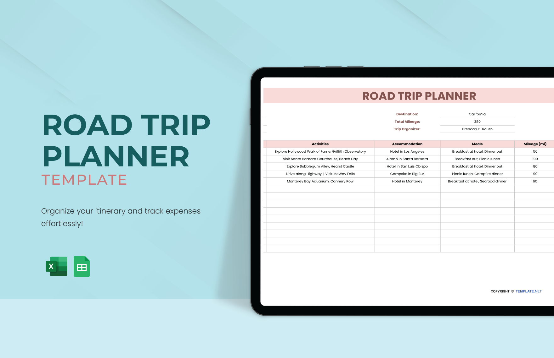 Road Trip Planner Template in Excel, Google Sheets - Download | Template.net Road Trip Planner Template in Excel, Google Sheets - Download | Template.net