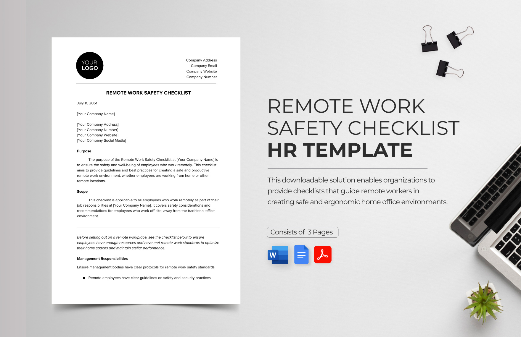 Remote Work Safety Checklist HR Template Remote Work Safety Checklist HR Template