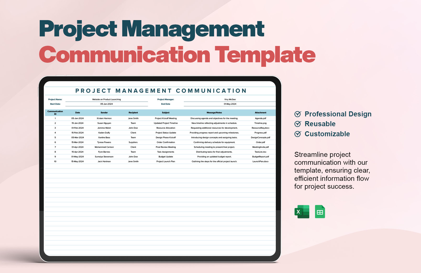 Project Management Communication Template Project Management Communication Template