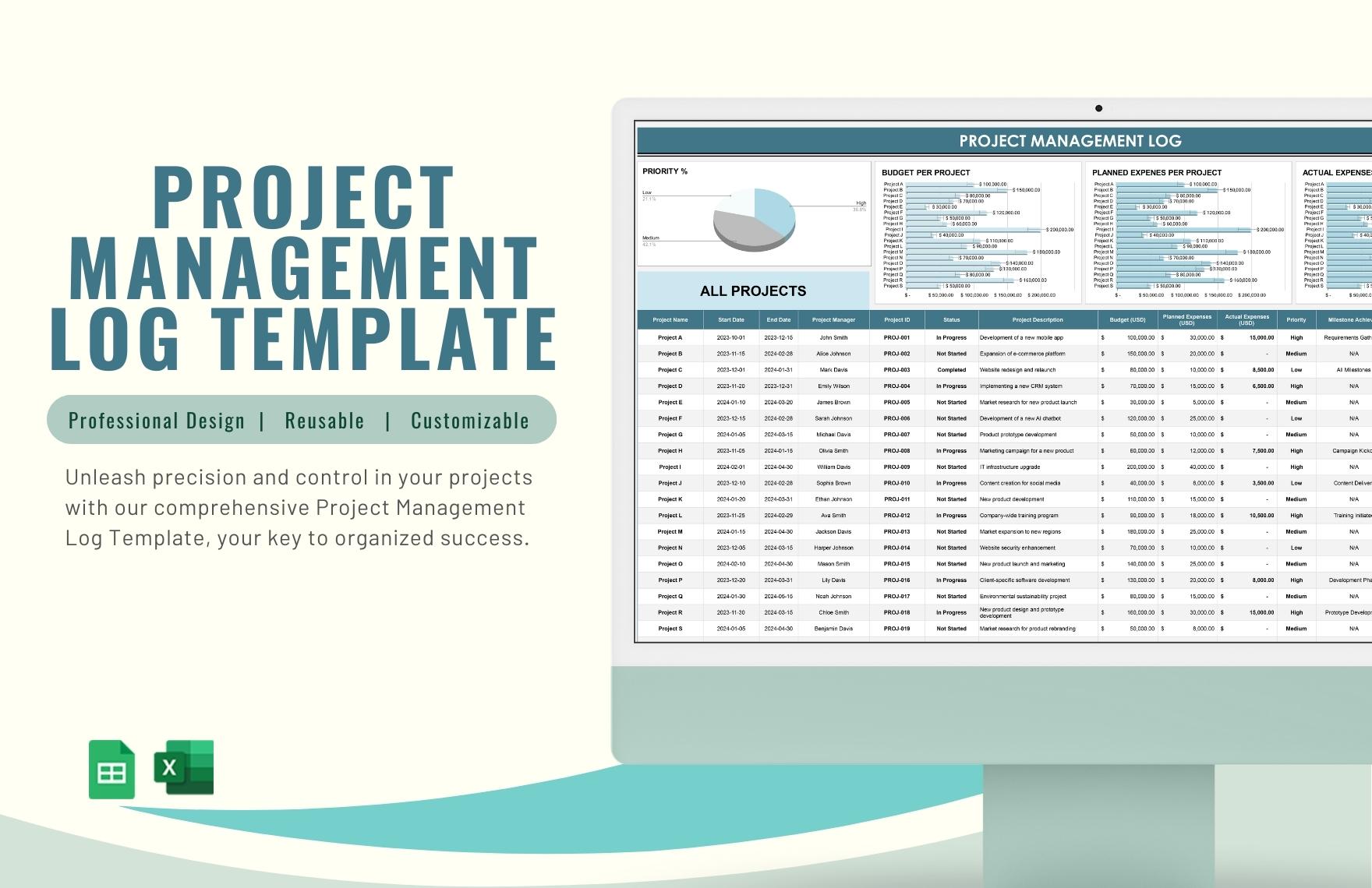 Project Management Log Template Project Management Log Template