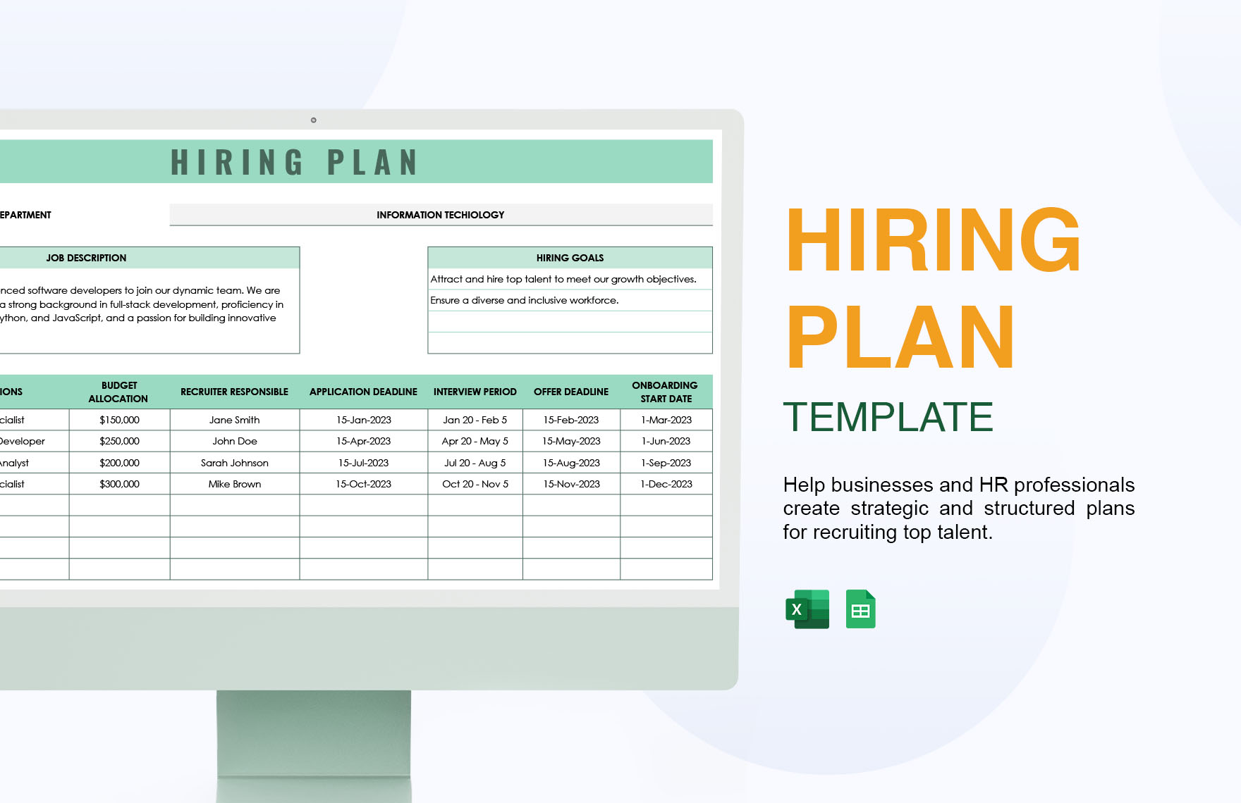 Hiring Plan Template in Excel, Google Sheets - Download | Template.net Hiring Plan Template in Excel, Google Sheets - Download | Template.net