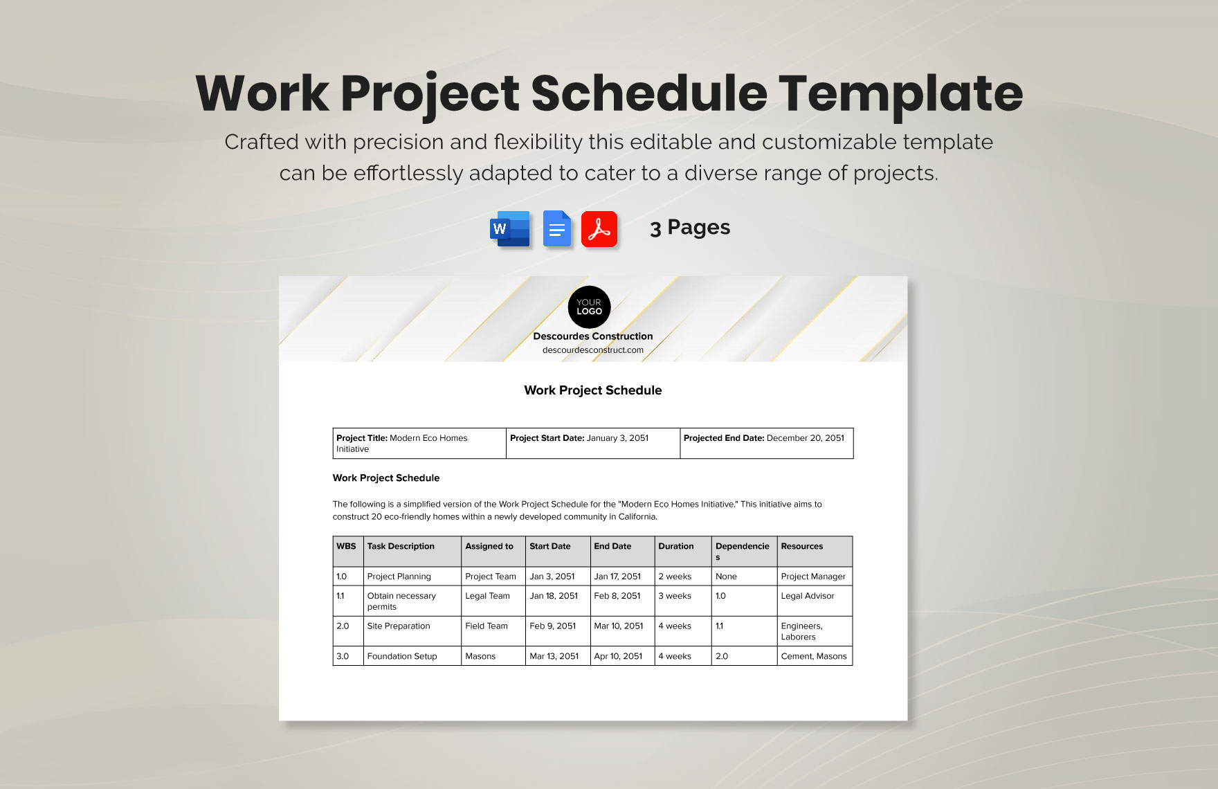 Work Project Schedule Template Work Project Schedule Template
