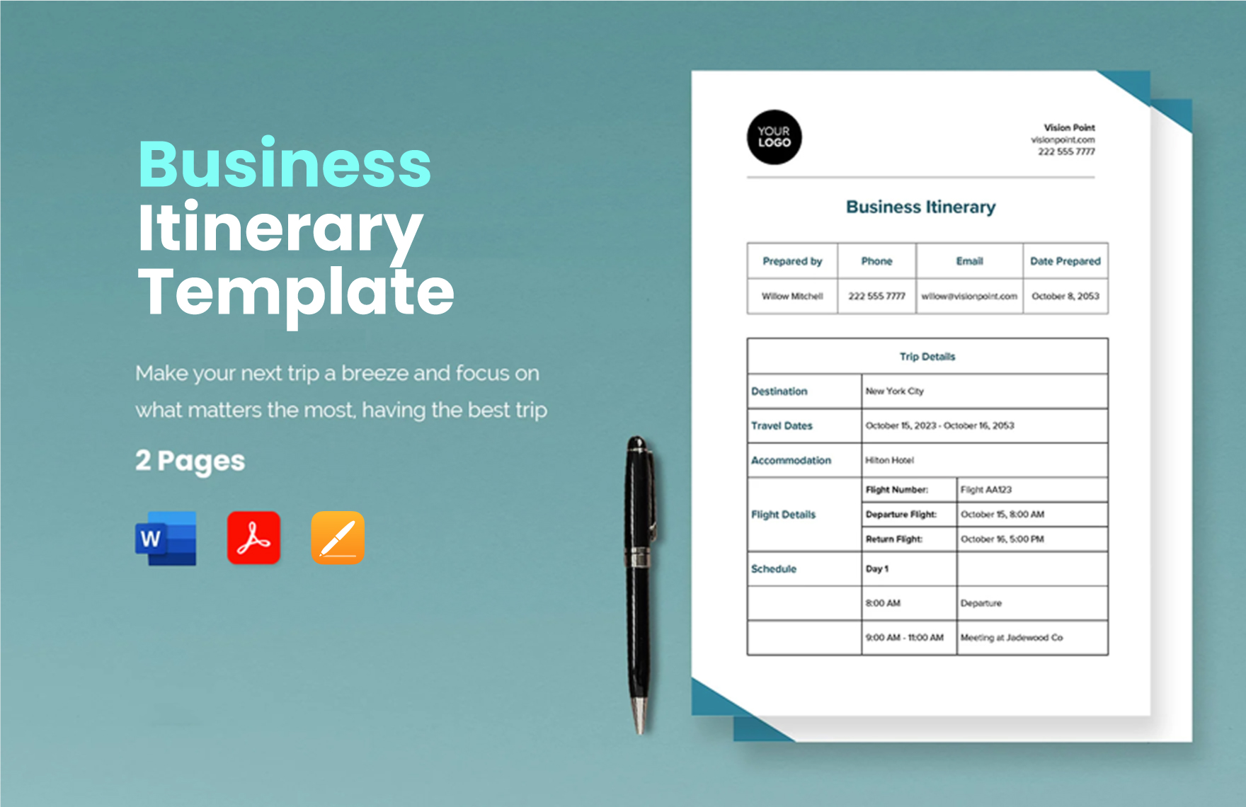Business Itinerary Template in Word, Pages, PDF - Download | Template.net Business Itinerary Template in Word, Pages, PDF - Download | Template.net