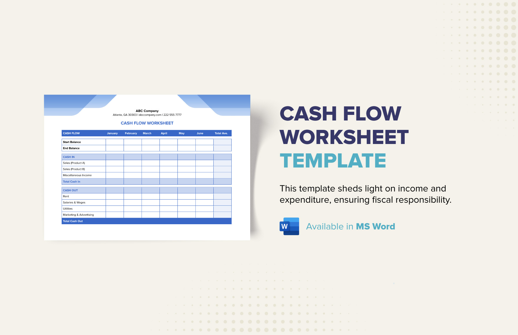 Cash Flow Worksheet Template Cash Flow Worksheet Template