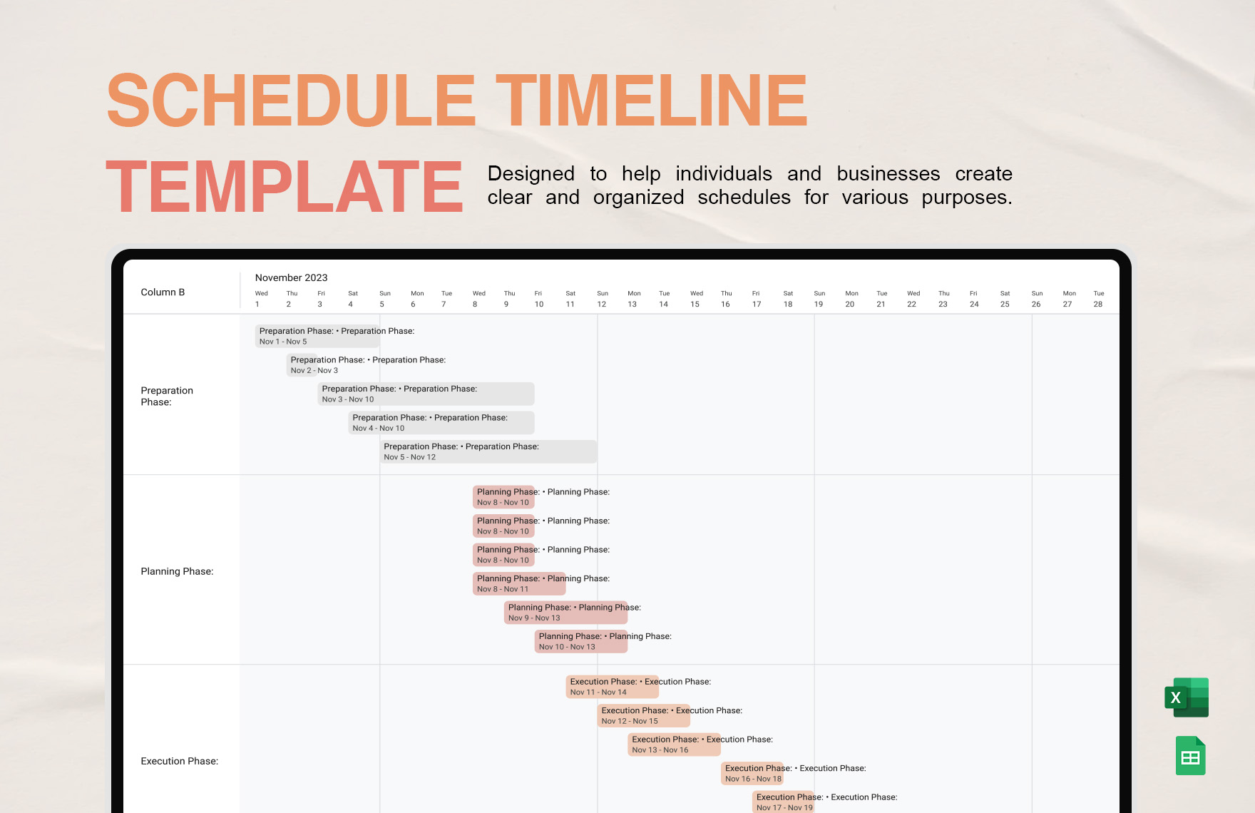 Free Schedule Timeline Template in Excel, Google Sheets Free Schedule Timeline Template in Excel, Google Sheets
