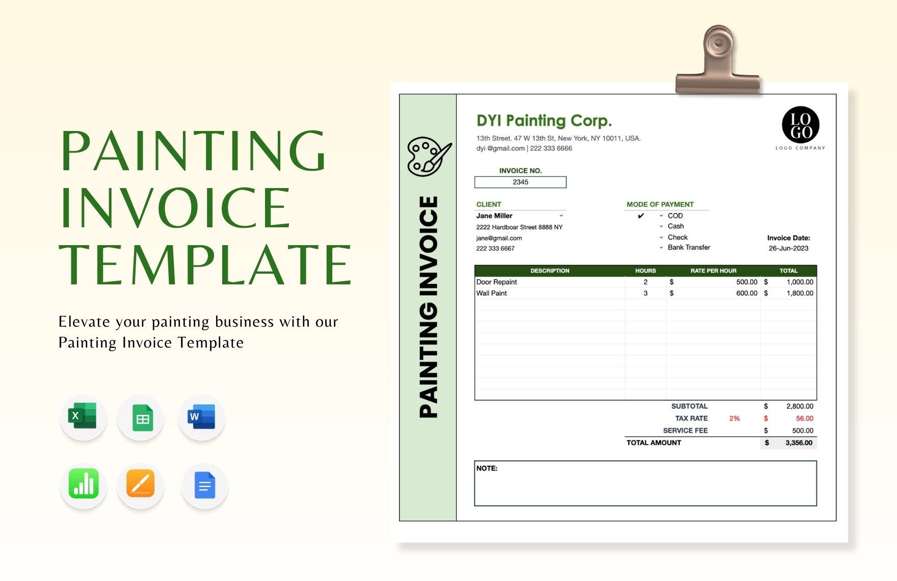 Painting Invoice Template in Apple Numbers, Word, Pages, Google Docs, Excel, Google Sheets - Download | Template.net Painting Invoice Template in Apple Numbers, Word, Pages, Google Docs, Excel, Google Sheets - Download | Template.net