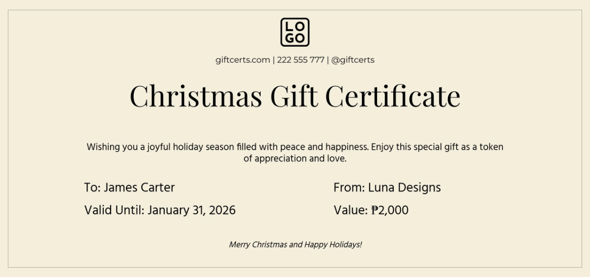 Free Minimal Christmas Gift Certificate Template to Edit Online Free Minimal Christmas Gift Certificate Template to Edit Online
