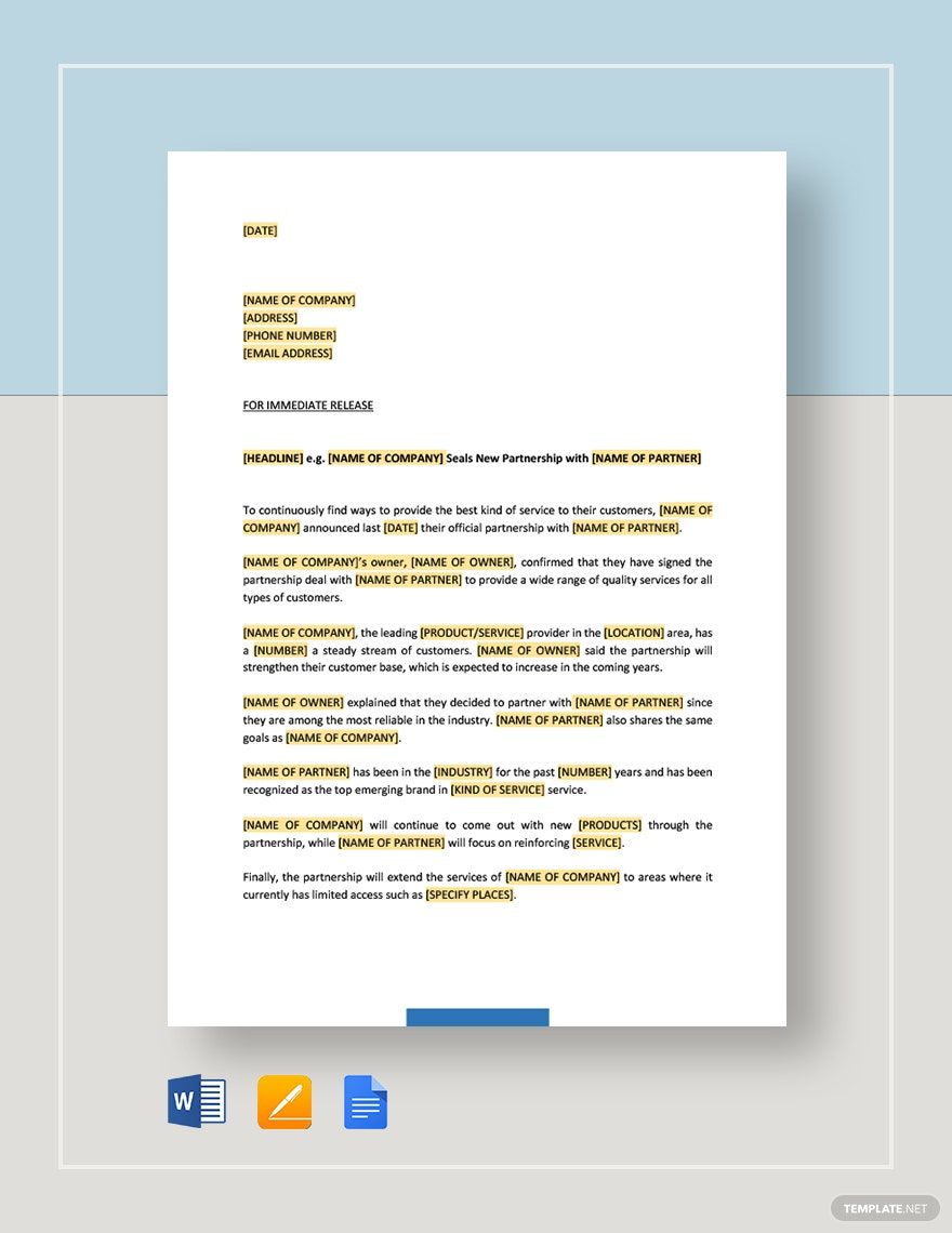 Press Release New Partnership Collaboration Template in Word, Pages, Google Docs - Download | Template.net Press Release New Partnership Collaboration Template in Word, Pages, Google Docs - Download | Template.net