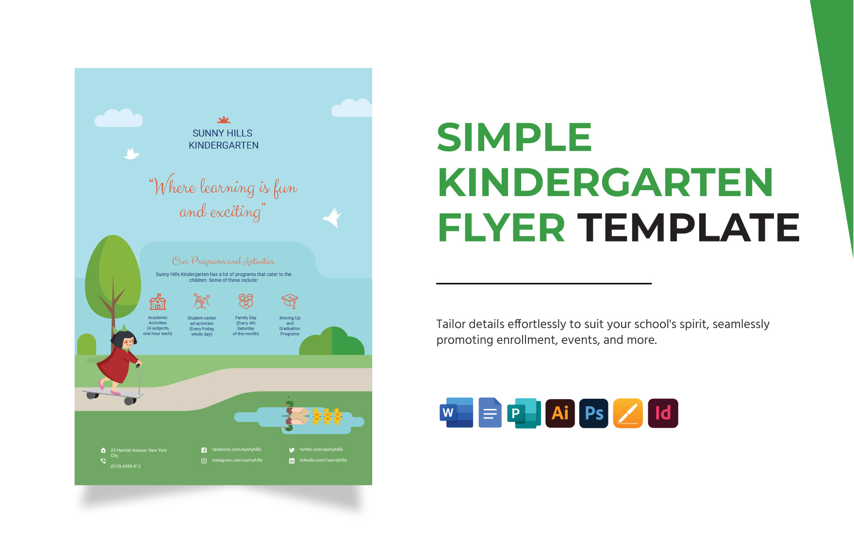 Simple Kindergarten Flyer Template in Illustrator, Publisher, Pages, InDesign, Word, PSD, Google Docs - Download | Template.net Simple Kindergarten Flyer Template in Illustrator, Publisher, Pages, InDesign, Word, PSD, Google Docs - Download | Template.net