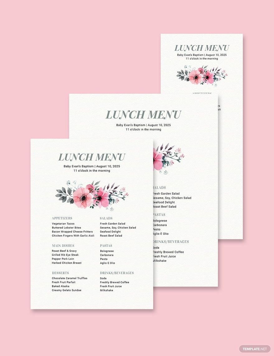 Simple Baptism Menu Template Simple Baptism Menu Template