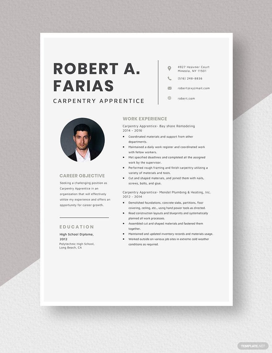 Carpentry Apprentice Resume in Pages, Word - Download | Template.net Carpentry Apprentice Resume in Pages, Word - Download | Template.net
