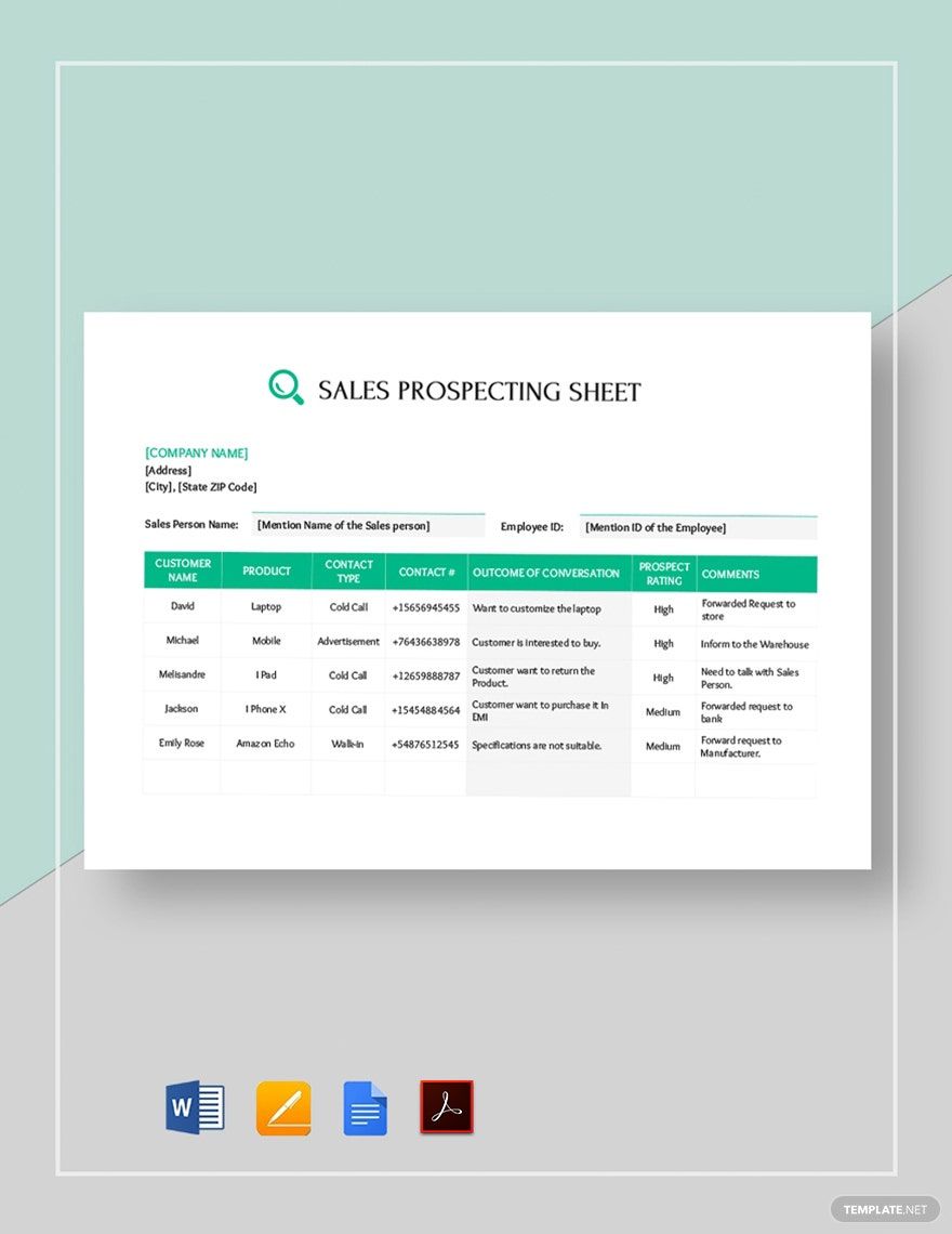 Sales Call Prospecting Sheet Template Sales Call Prospecting Sheet Template