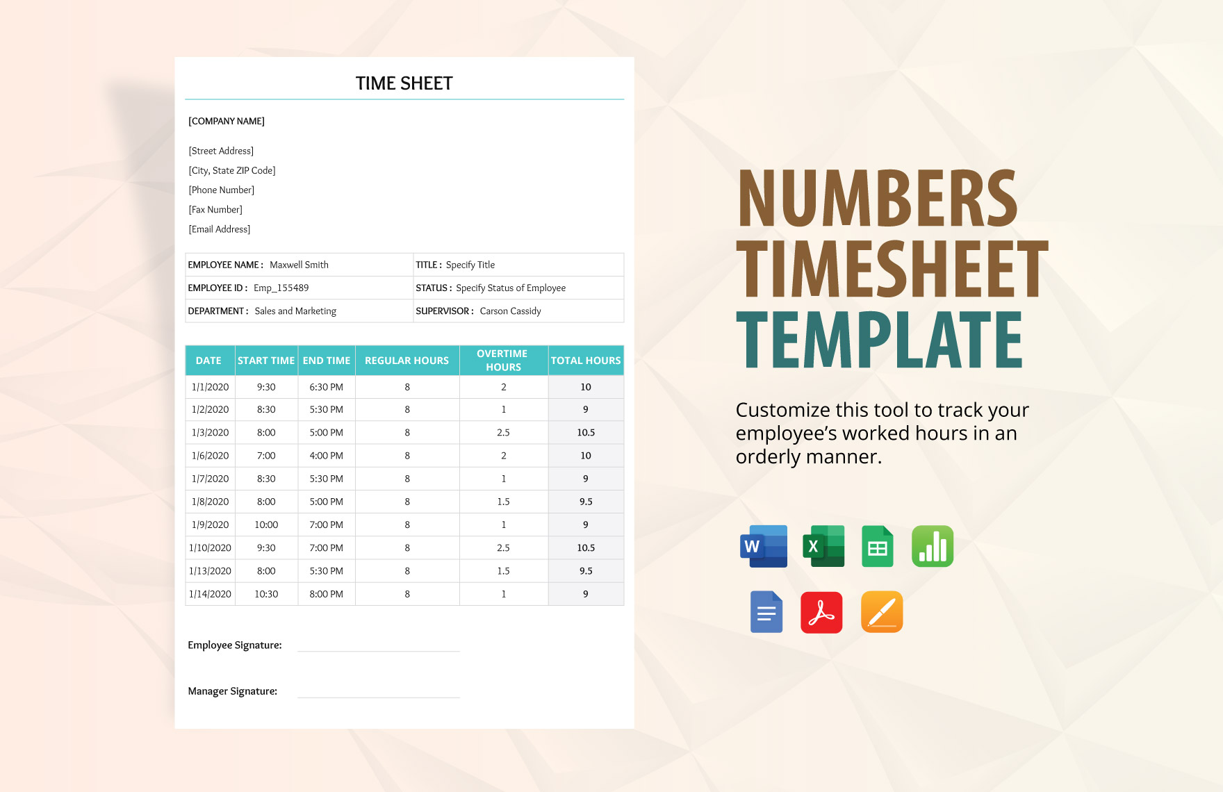 Numbers Timesheet Template in Excel, Apple Pages, Word, Google Docs, Google Sheets, PDF, Apple Numbers - Download | Template.net Numbers Timesheet Template in Excel, Apple Pages, Word, Google Docs, Google Sheets, PDF, Apple Numbers - Download | Template.net