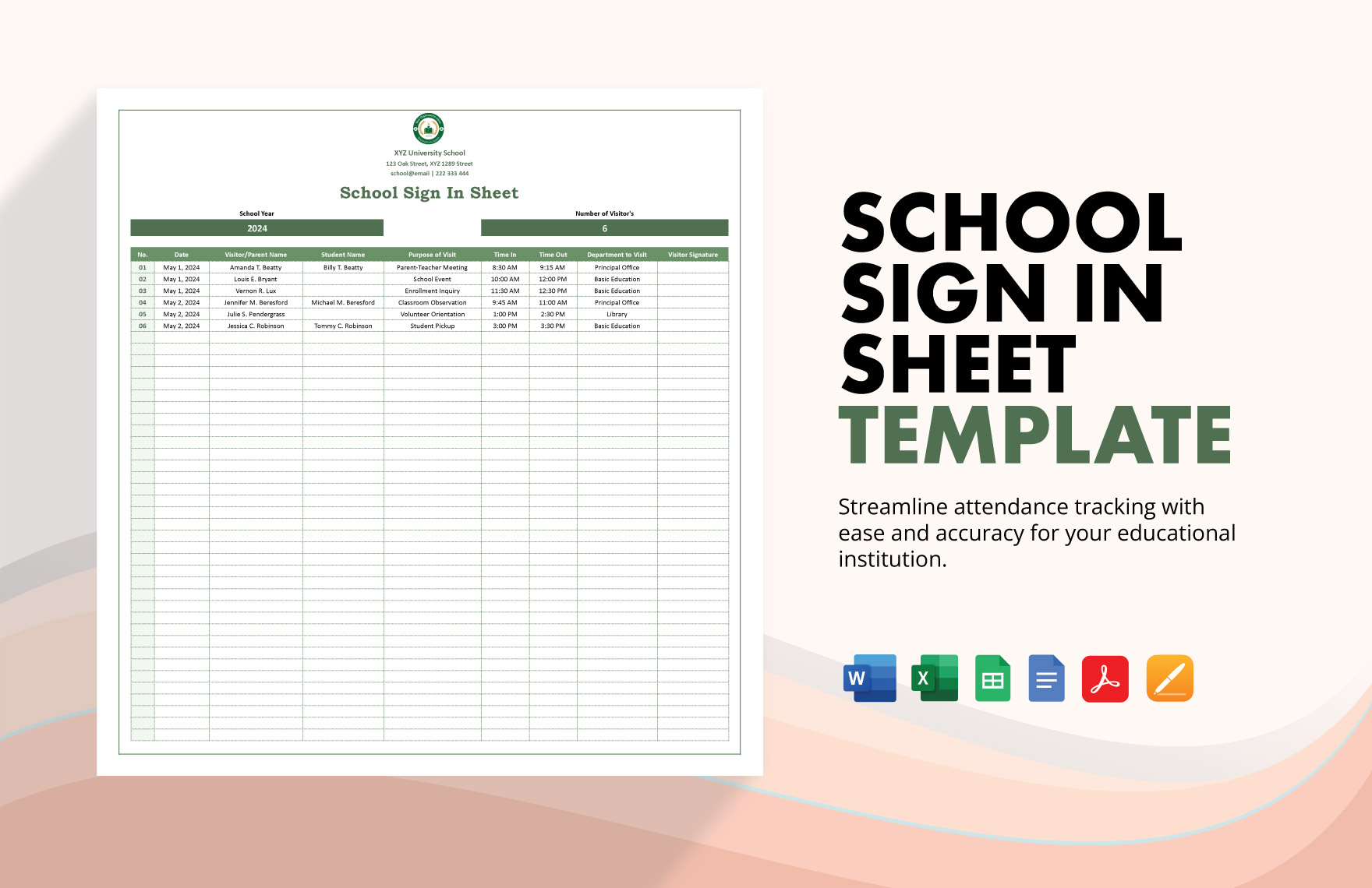 School Sign In Sheet Template in Word, Apple Pages, Google Docs, PDF, Excel, Google Sheets - Download | Template.net School Sign In Sheet Template in Word, Apple Pages, Google Docs, PDF, Excel, Google Sheets - Download | Template.net