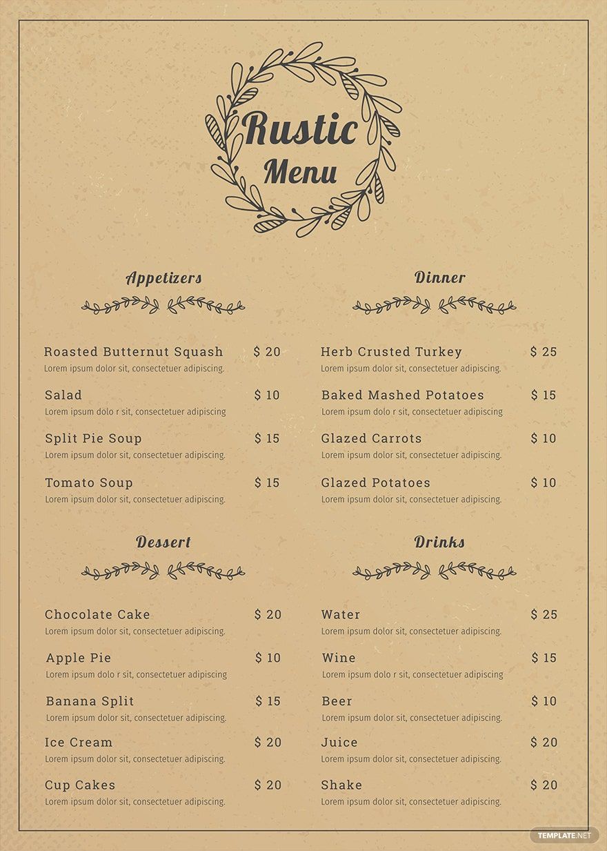 Simple Rustic Menu Template Simple Rustic Menu Template