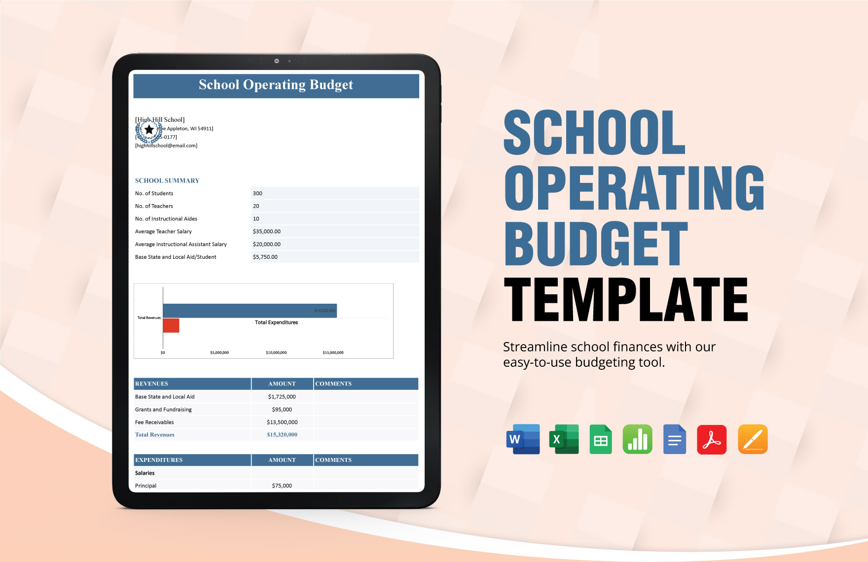School Operating Budget Template in Google Docs, Google Sheets, Excel, Word, Apple Pages, Apple Numbers, PDF - Download | Template.net School Operating Budget Template in Google Docs, Google Sheets, Excel, Word, Apple Pages, Apple Numbers, PDF - Download | Template.net