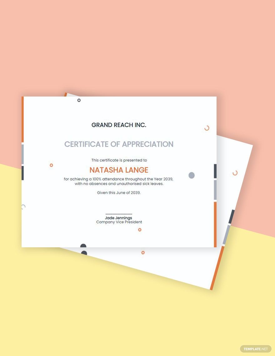 100 Percent Attendance Certificate Template in Publisher, PSD, InDesign, Pages, Illustrator, Word, Google Docs - Download | Template.net 100 Percent Attendance Certificate Template in Publisher, PSD, InDesign, Pages, Illustrator, Word, Google Docs - Download | Template.net