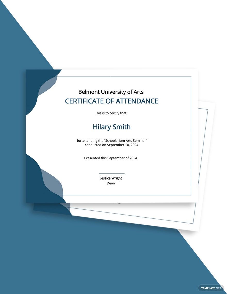 Attendance Certificate Template For Teachers in Pages, InDesign, PSD, Illustrator, Word, Publisher, Google Docs - Download | Template.net Attendance Certificate Template For Teachers in Pages, InDesign, PSD, Illustrator, Word, Publisher, Google Docs - Download | Template.net