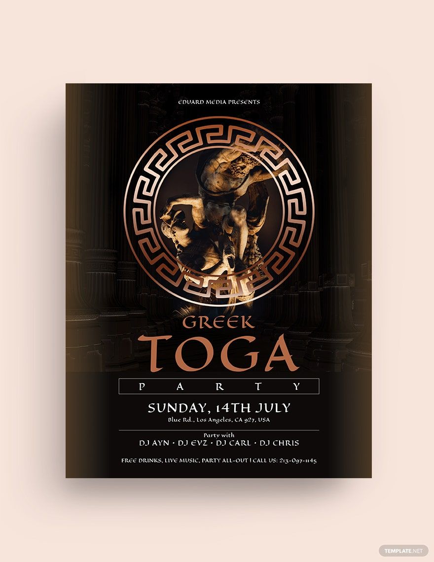 Greek Toga Flyer Template in Word, PSD, Pages, InDesign, Illustrator, Publisher, Google Docs - Download | Template.net Greek Toga Flyer Template in Word, PSD, Pages, InDesign, Illustrator, Publisher, Google Docs - Download | Template.net