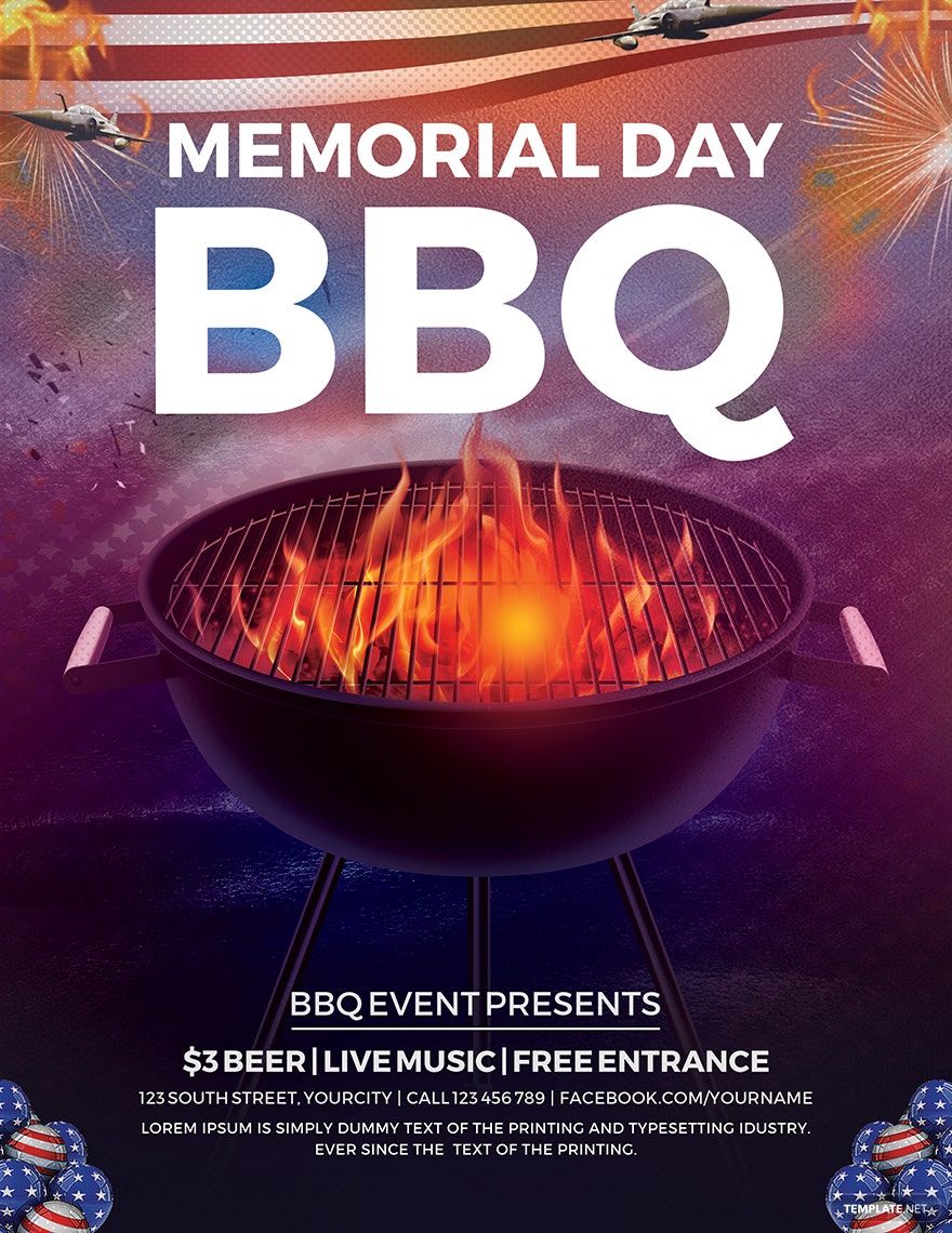 Memorial Day BBQ Flyer Template in Word, Publisher, Google Docs, Illustrator, PSD, Pages - Download | Template.net Memorial Day BBQ Flyer Template in Word, Publisher, Google Docs, Illustrator, PSD, Pages - Download | Template.net