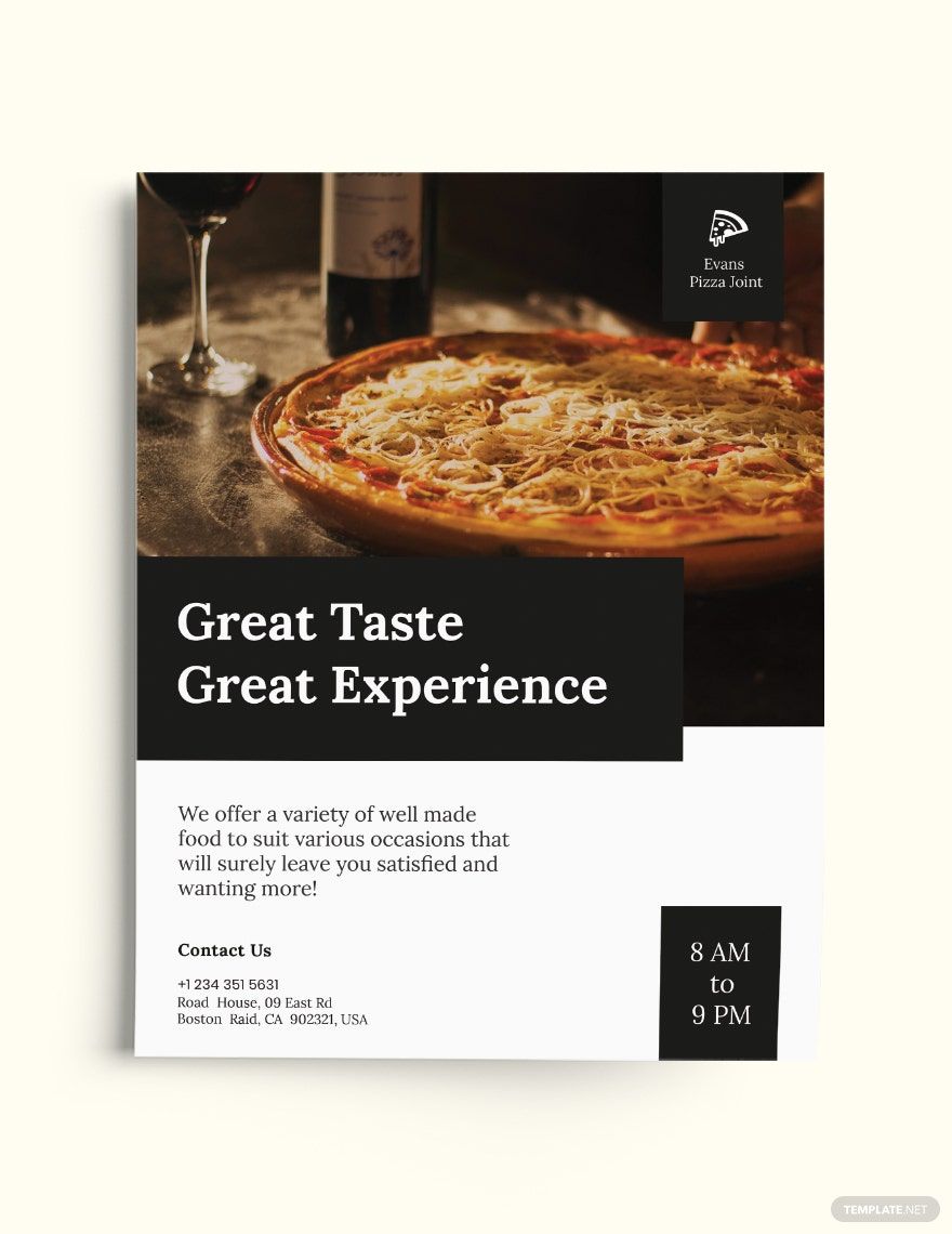 Pizza Restaurant Flyer Template in Pages, InDesign, Word, Google Docs, Publisher, Illustrator, PSD - Download | Template.net Pizza Restaurant Flyer Template in Pages, InDesign, Word, Google Docs, Publisher, Illustrator, PSD - Download | Template.net