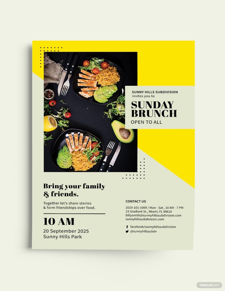 Sunday Brunch Flyer Template in Publisher, Word, Pages, InDesign, Illustrator, PSD, Google Docs - Download | Template.net Sunday Brunch Flyer Template in Publisher, Word, Pages, InDesign, Illustrator, PSD, Google Docs - Download | Template.net
