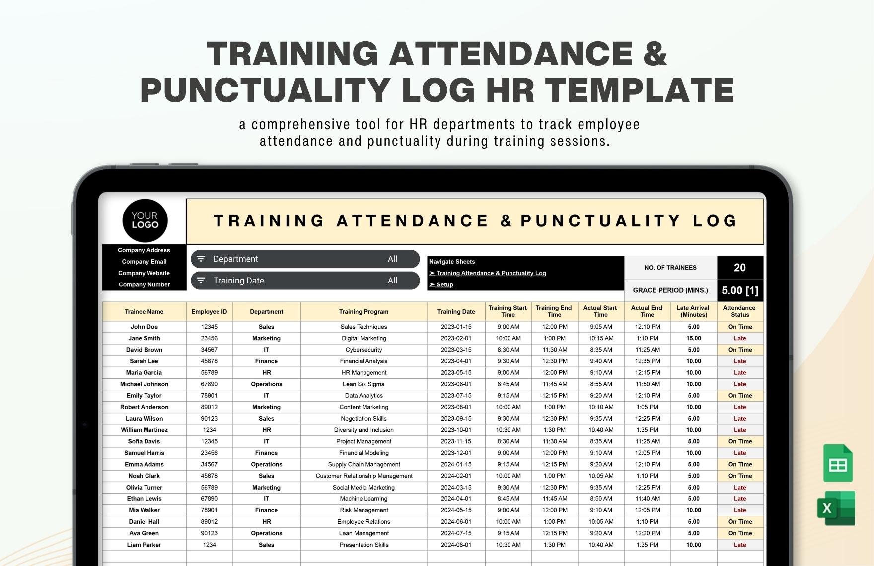Training Attendance & Punctuality Log HR Template Training Attendance & Punctuality Log HR Template