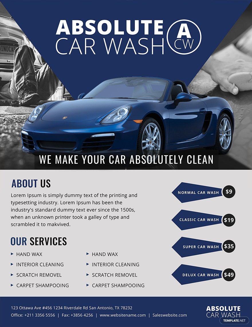 Simple Car Wash Flyer Template in Pages, PSD, Word, Publisher, Illustrator, Google Docs - Download | Template.net Simple Car Wash Flyer Template in Pages, PSD, Word, Publisher, Illustrator, Google Docs - Download | Template.net