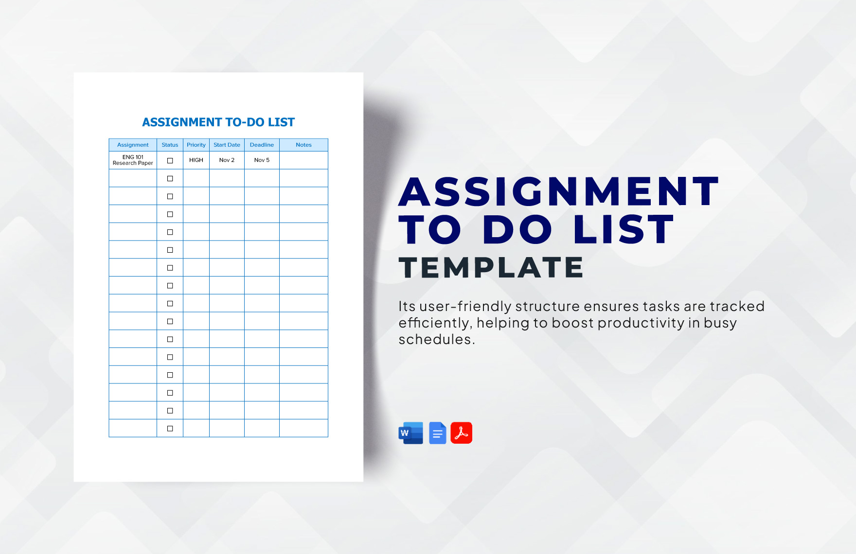 Assignment To-Do List Template Assignment To-Do List Template