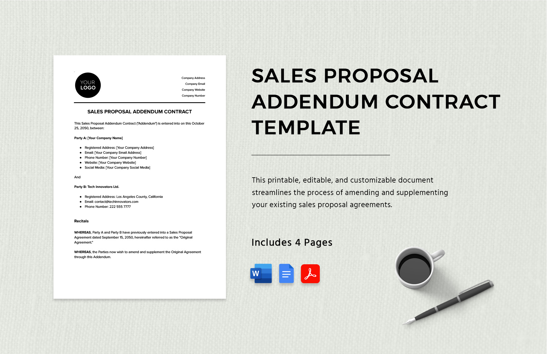 Sales Proposal Addendum Contract Template Sales Proposal Addendum Contract Template