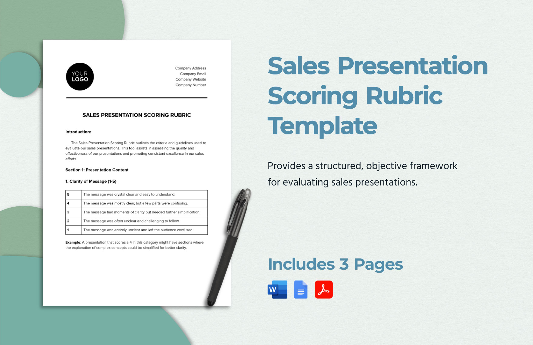 Sales Presentation Scoring Rubric Template Sales Presentation Scoring Rubric Template