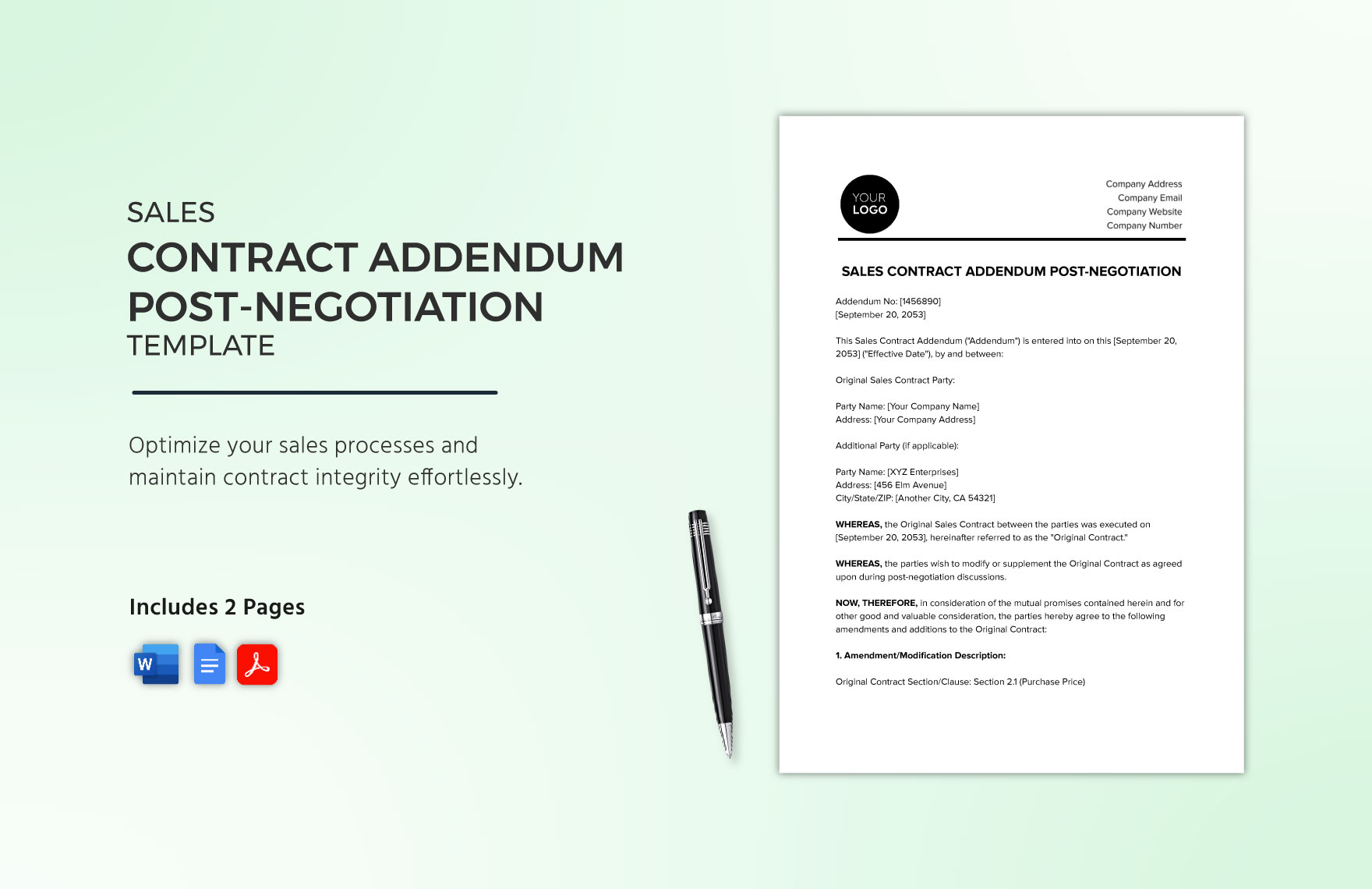 Sales Contract Addendum Post-Negotiation Template Sales Contract Addendum Post-Negotiation Template