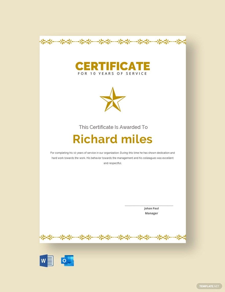 10 Years Service Certificate Template 10 Years Service Certificate Template